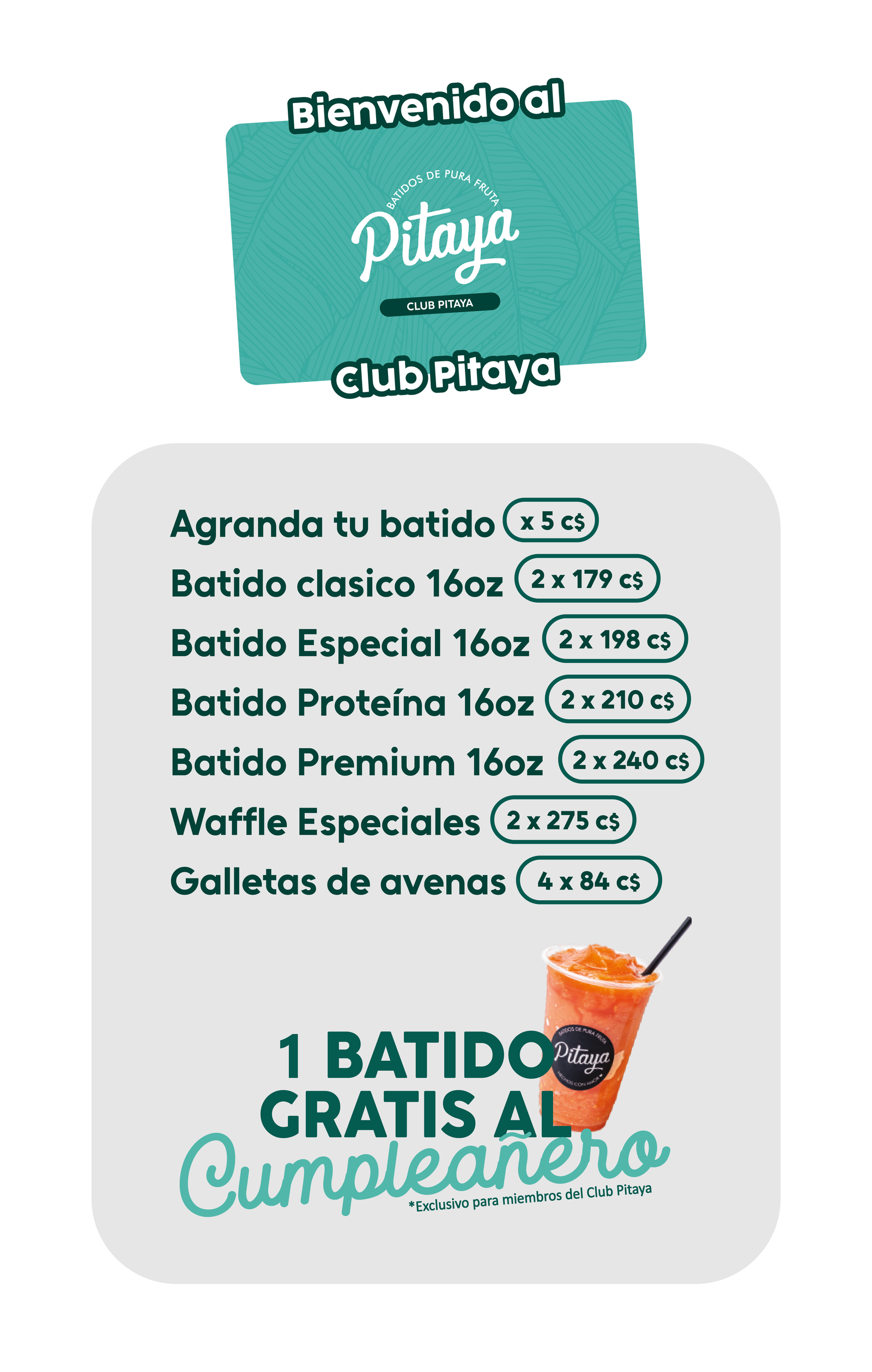 Menu batidos Pitaya